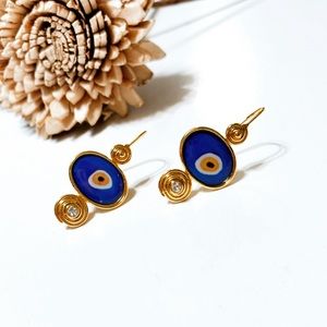 Anthropologie Gold-Tone Blue Evil Eye Drop Earrings